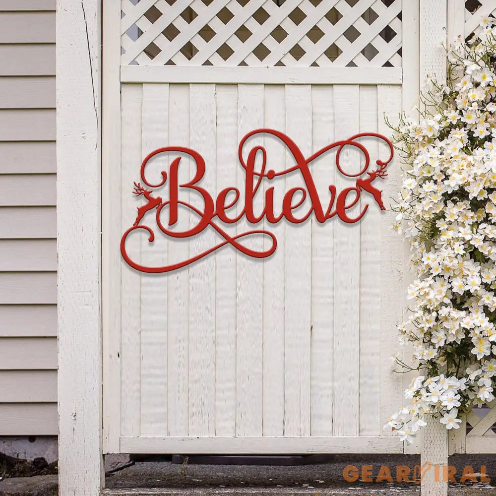 Custom Believe Metal Sign with Reindeer Christmas Holiday Sign for Home Decor Perfect for Living Room Entryway Festive