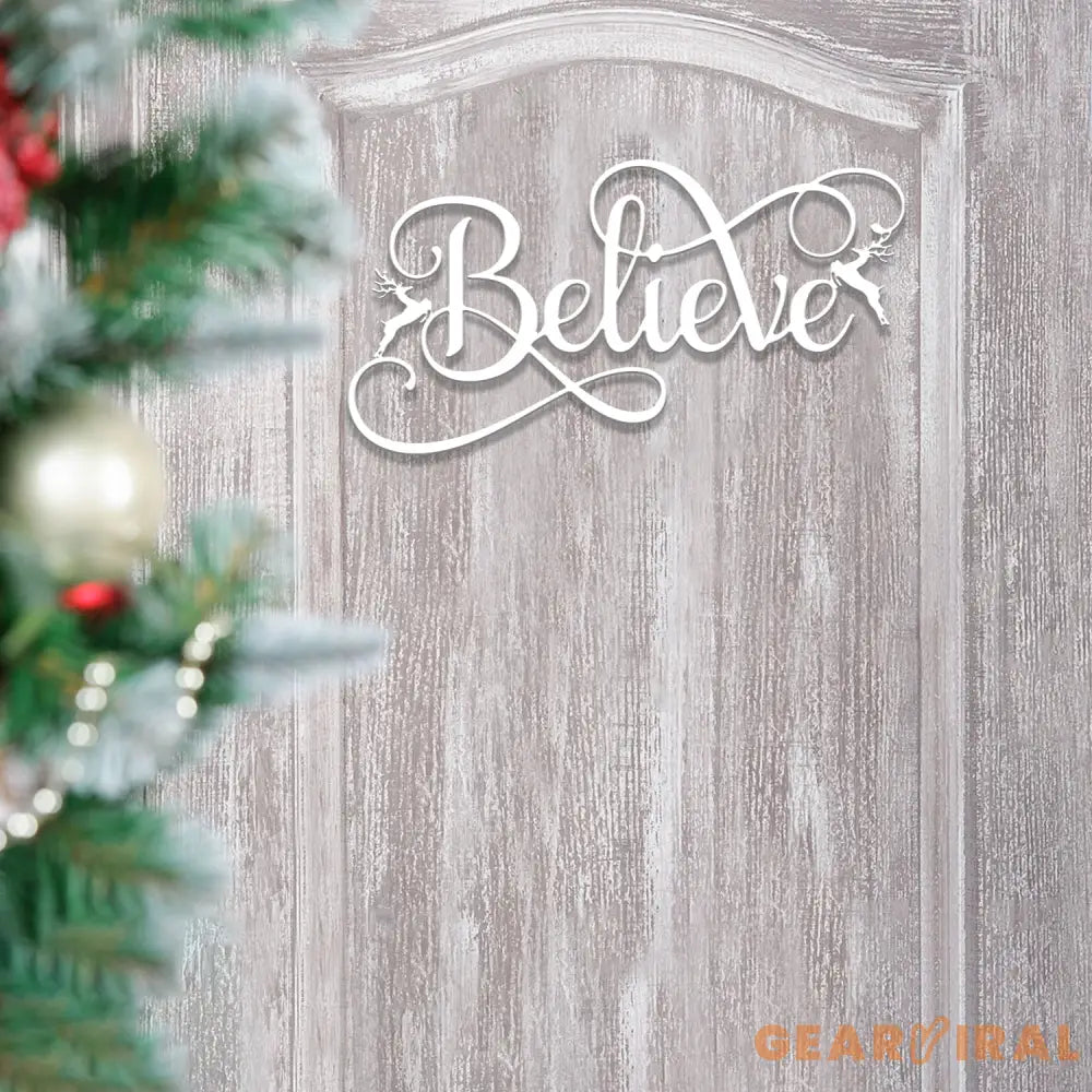 Custom Believe Metal Sign with Reindeer Christmas Holiday Sign for Home Decor Perfect for Living Room Entryway Festive