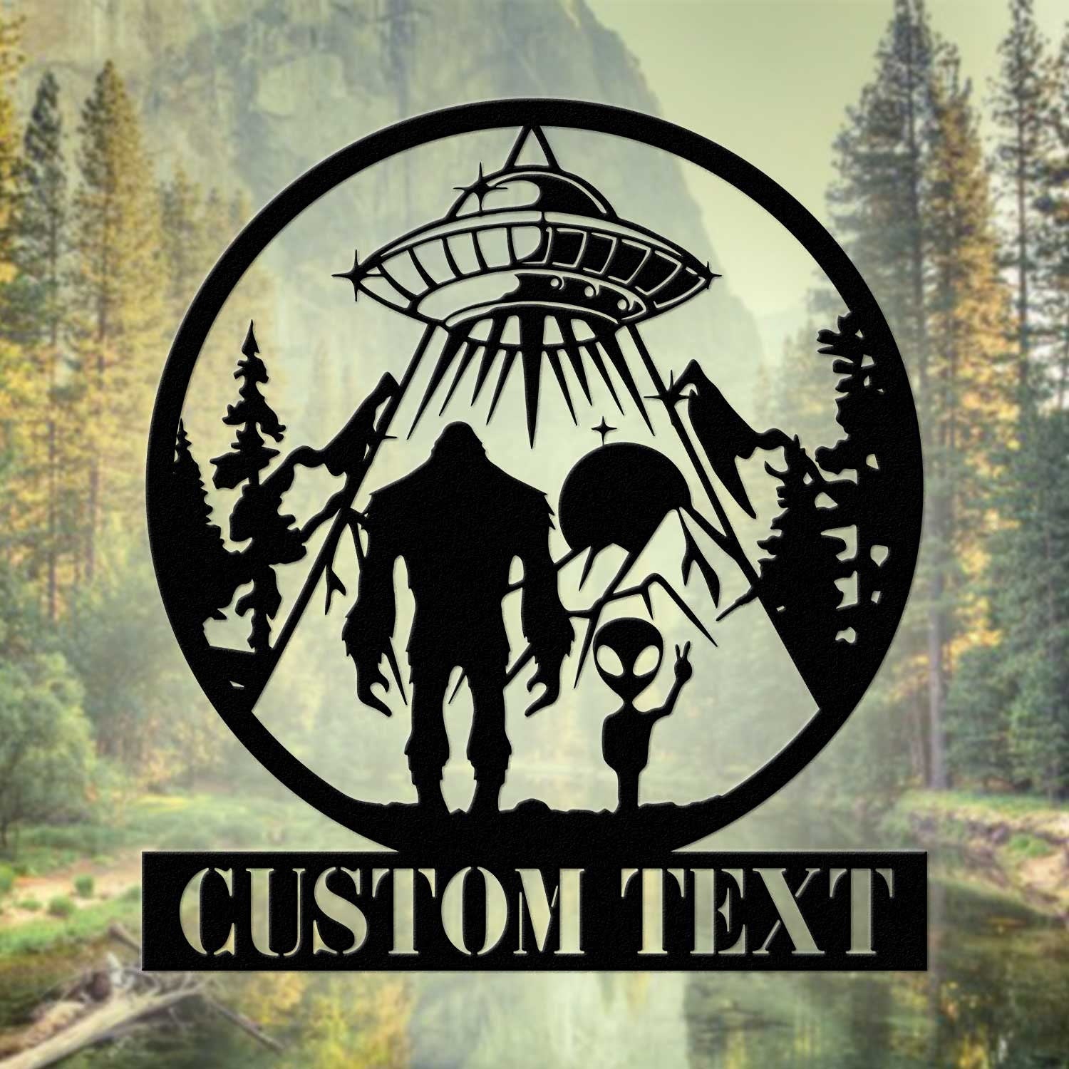 Custom Bigfoot Alien UFO Metal Wall Art Led Light - Personalized Sasquatch Name Sign Decor - UFO lover gift - alien gifts | GearViral