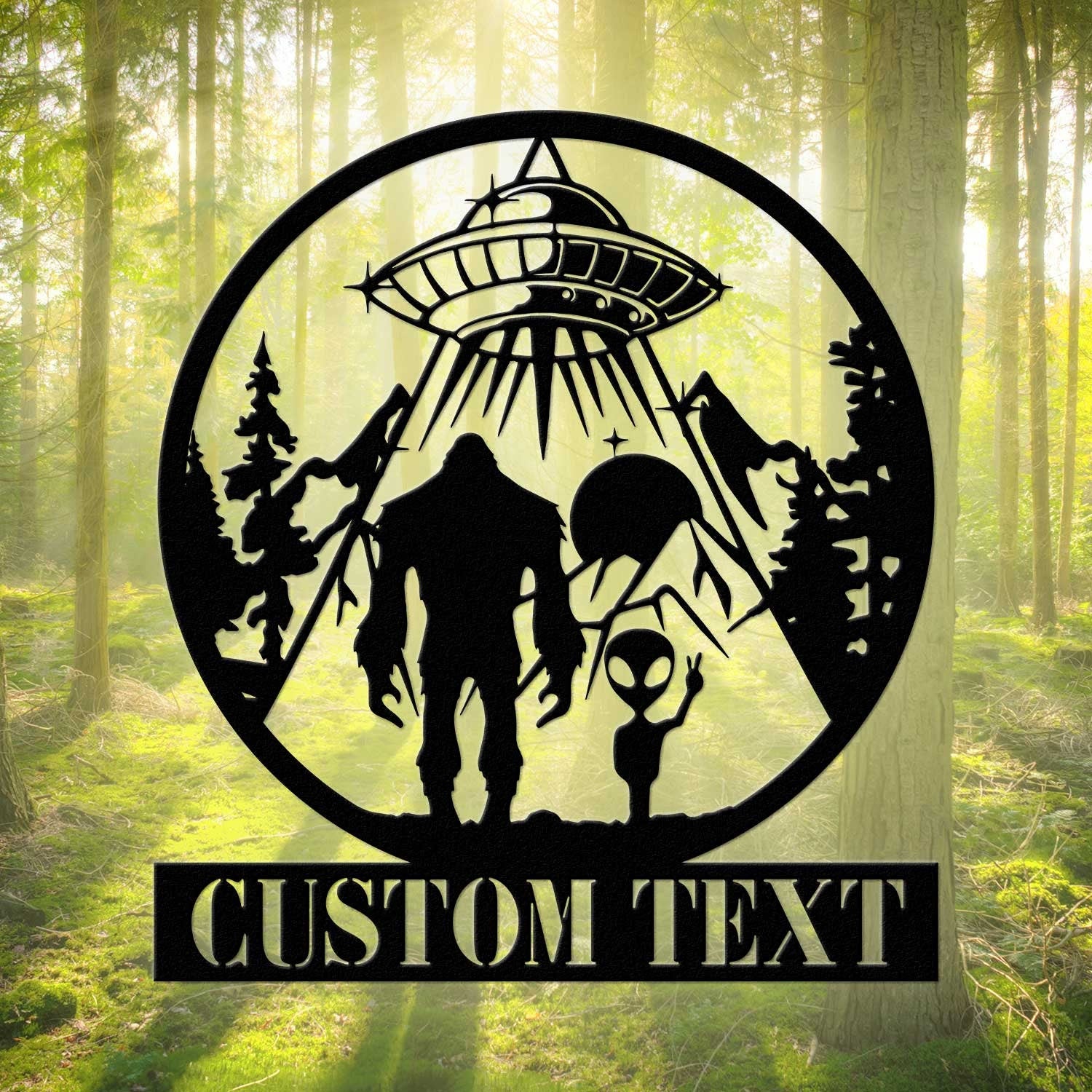 Custom Bigfoot Alien UFO Metal Wall Art Led Light - Personalized Sasquatch Name Sign Decor - UFO lover gift - alien gifts | GearViral
