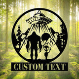 Custom Bigfoot Alien UFO Metal Wall Art Led Light - Personalized Sasquatch Name Sign Decor - UFO lover gift - alien gifts | GearViral