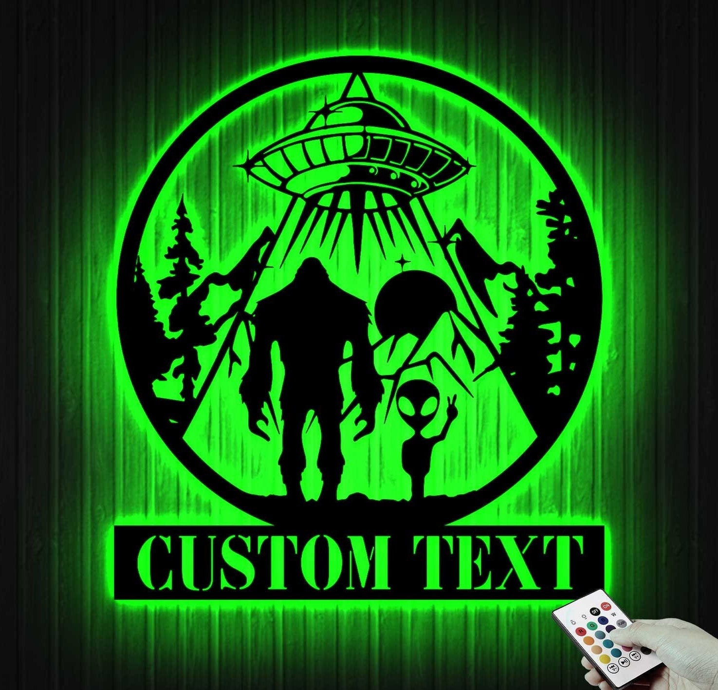 Custom Bigfoot Alien UFO Metal Wall Art Led Light - Personalized Sasquatch Name Sign Decor - UFO lover gift - alien gifts | GearViral