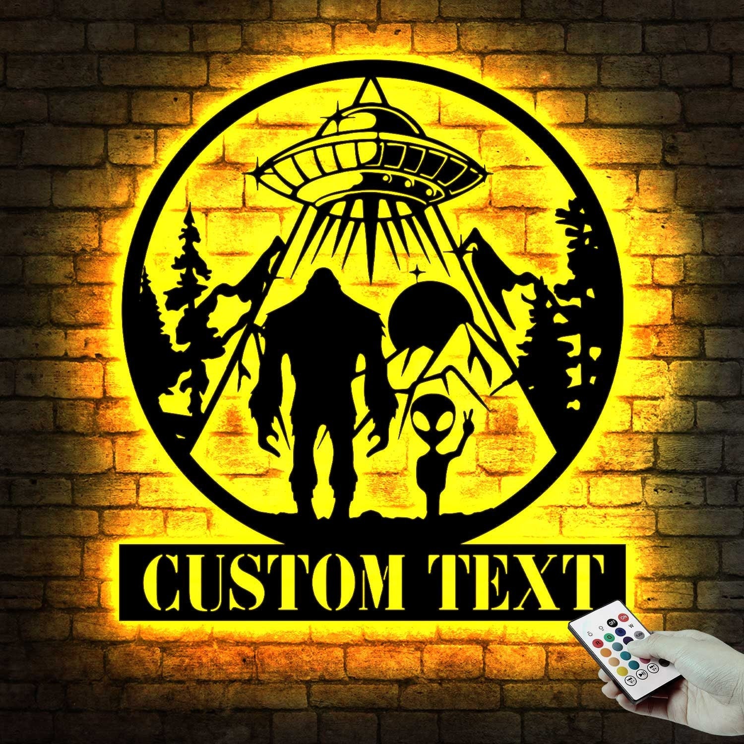 Custom Bigfoot Alien UFO Metal Wall Art Led Light - Personalized Sasquatch Name Sign Decor - UFO lover gift - alien gifts | GearViral