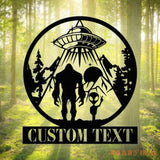 Custom Bigfoot Alien UFO Metal Wall Art Led Light - Personalized Sasquatch Name Sign Decor - UFO lover gift - alien