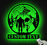 Custom Bigfoot Alien UFO Metal Wall Art Led Light - Personalized Sasquatch Name Sign Decor - UFO lover gift - alien