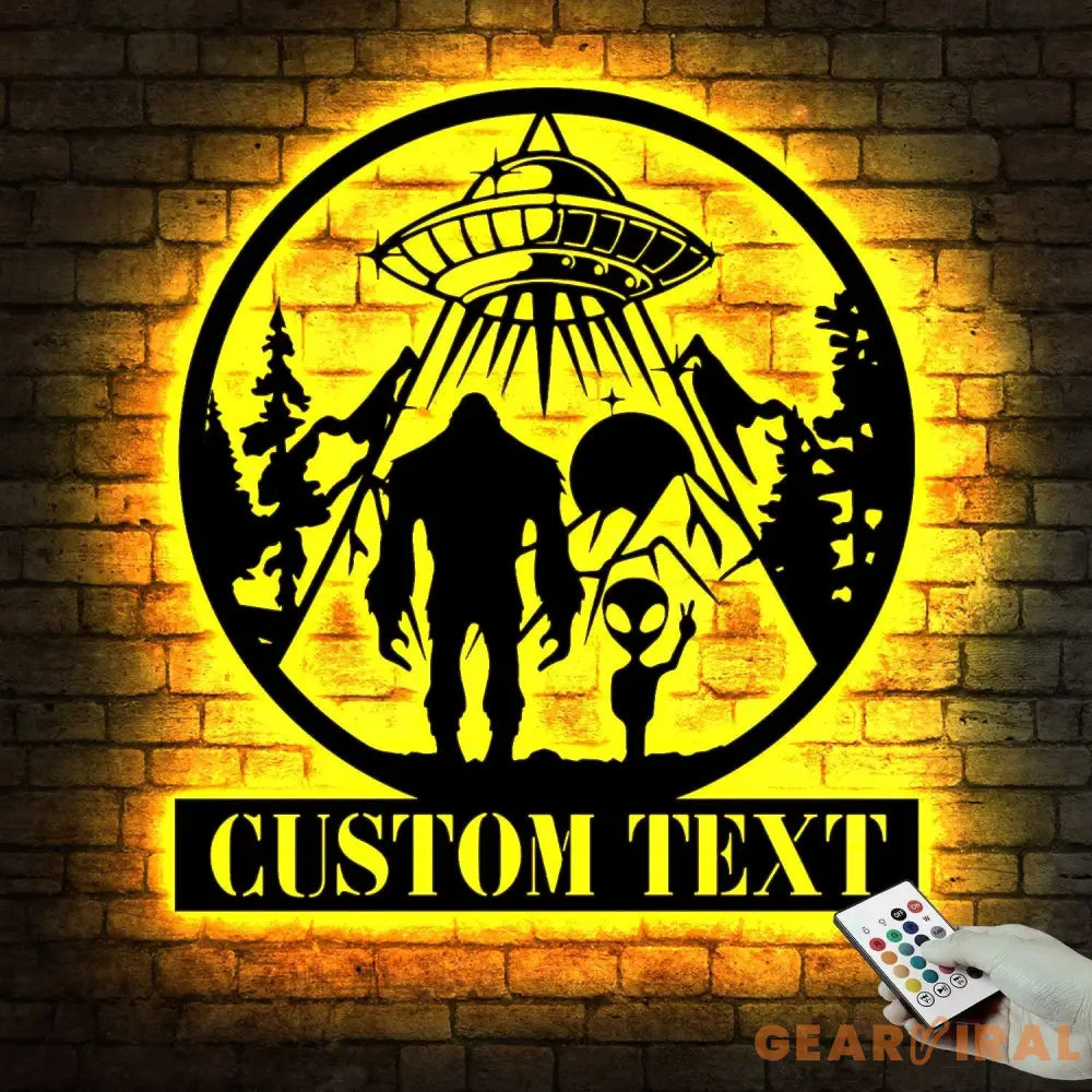 Custom Bigfoot Alien UFO Metal Wall Art Led Light - Personalized Sasquatch Name Sign Decor - UFO lover gift - alien