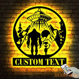Custom Bigfoot Alien UFO Metal Wall Art Led Light - Personalized Sasquatch Name Sign Decor - UFO lover gift - alien