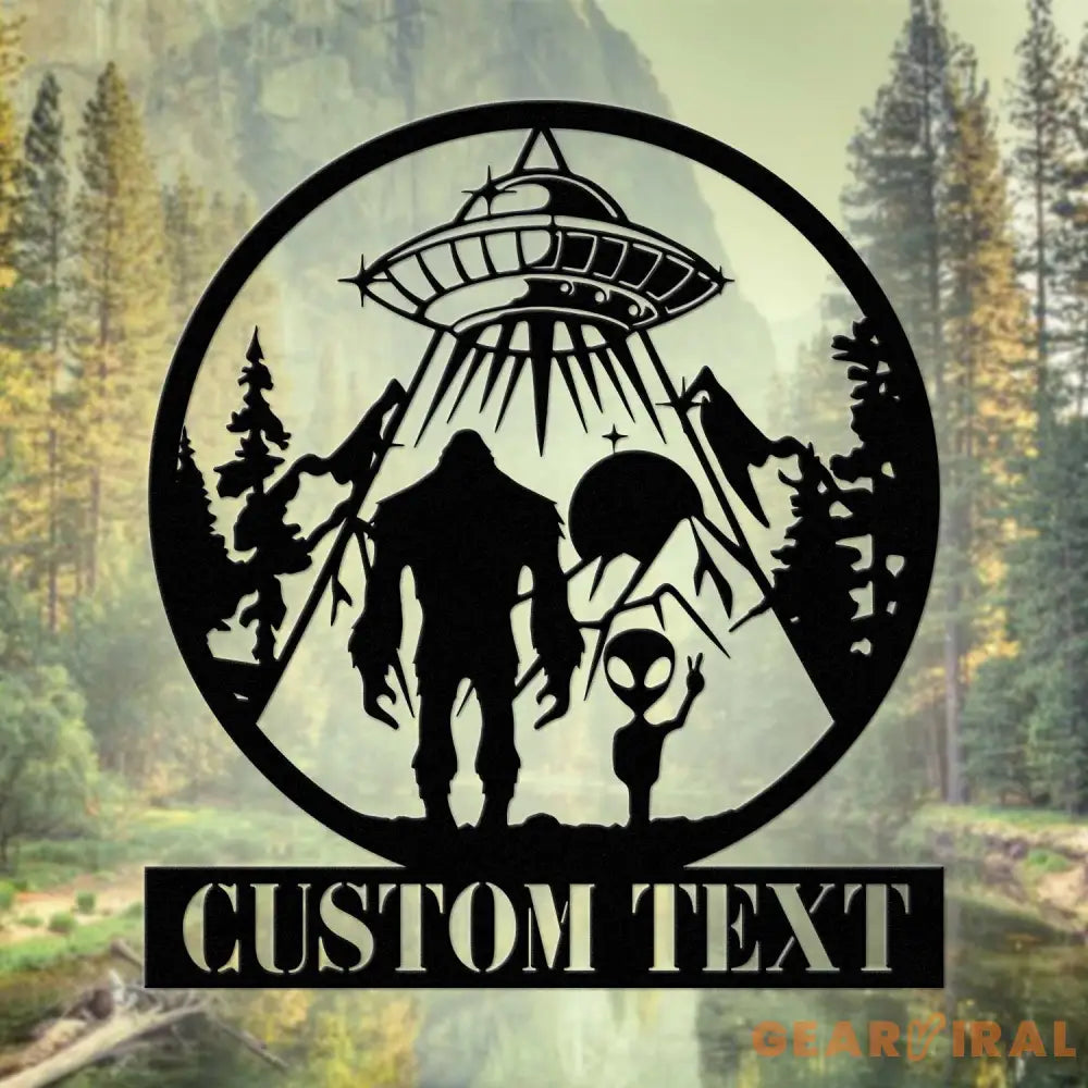 Custom Bigfoot Alien UFO Metal Wall Art Led Light - Personalized Sasquatch Name Sign Decor - UFO lover gift - alien