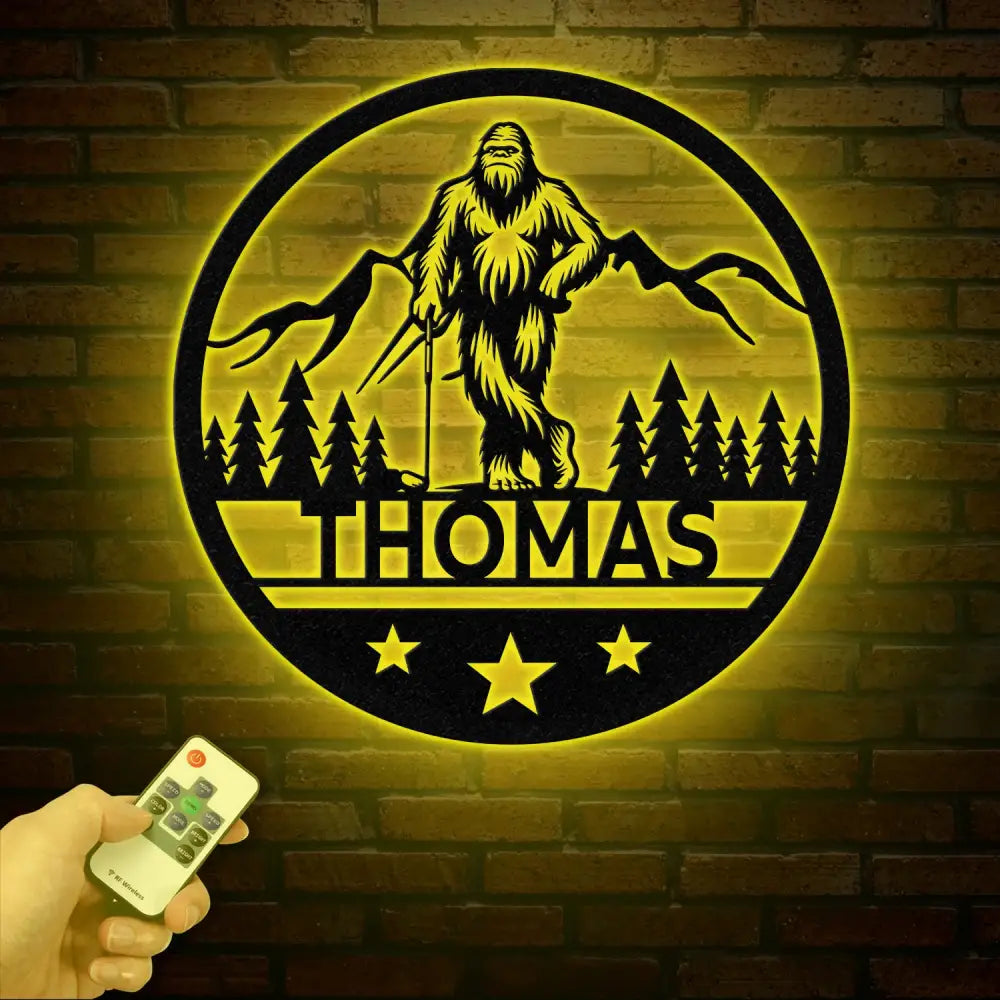 Custom Bigfoot Golfing Metal Sign with Led Light - Outdoor Sasquatch Yard Art Bigfoot Mountain Decor Personalized Yeti