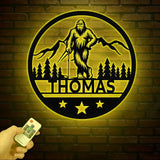 Custom Bigfoot Golfing Metal Sign with Led Light - Outdoor Sasquatch Yard Art Bigfoot Mountain Decor Personalized Yeti