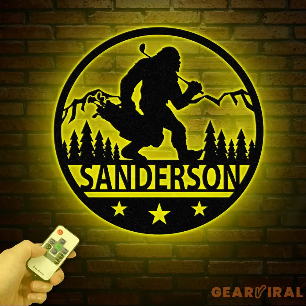 Custom Bigfoot Golfing Metal Sign with Led Light - Outdoor Sasquatch Yard Art Bigfoot Mountain Decor Personalized Yeti