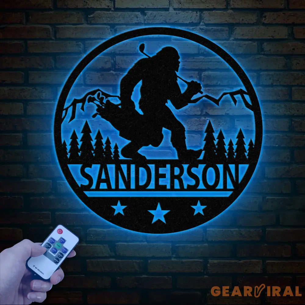 Custom Bigfoot Golfing Metal Sign with Led Light - Outdoor Sasquatch Yard Art Bigfoot Mountain Decor Personalized Yeti