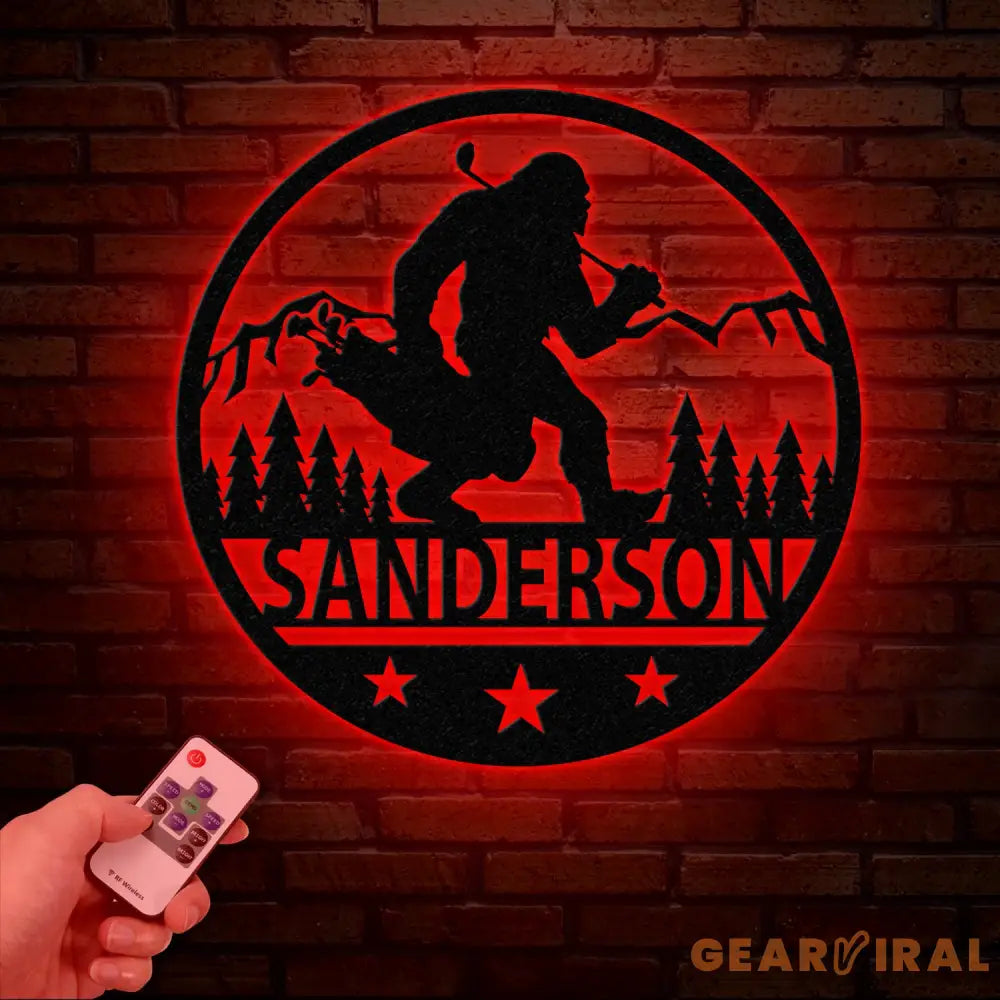 Custom Bigfoot Golfing Metal Sign with Led Light - Outdoor Sasquatch Yard Art Bigfoot Mountain Decor Personalized Yeti