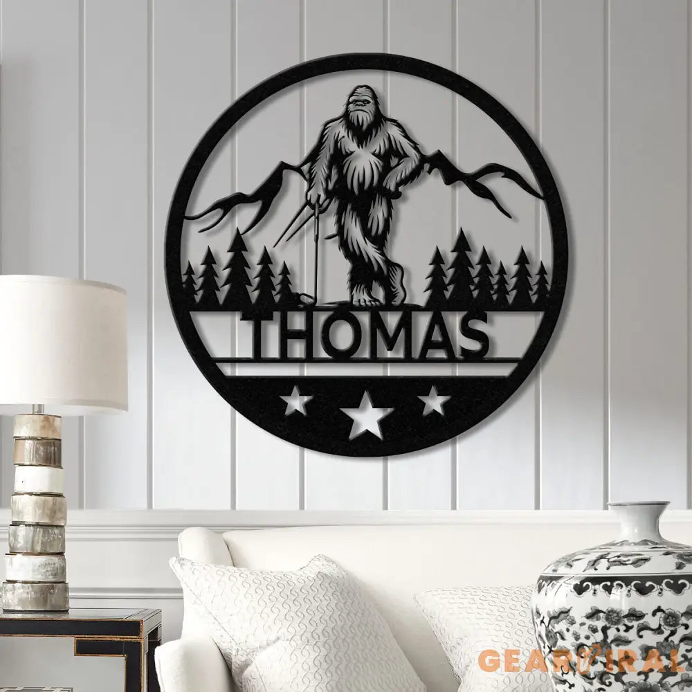 Custom Bigfoot Golfing Metal Sign with Led Light - Outdoor Sasquatch Yard Art Bigfoot Mountain Decor Personalized Yeti