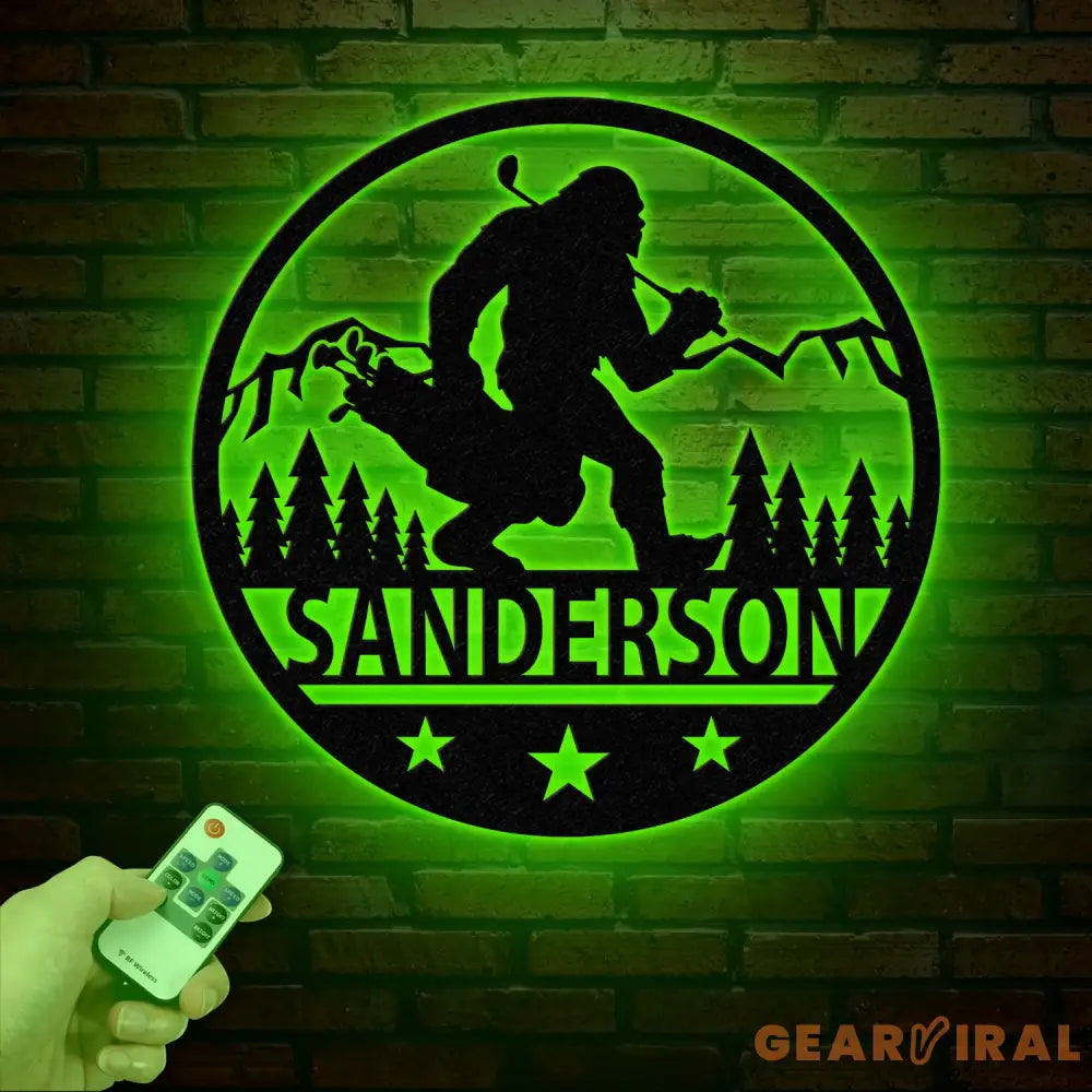 Custom Bigfoot Golfing Metal Sign with Led Light - Outdoor Sasquatch Yard Art Bigfoot Mountain Decor Personalized Yeti