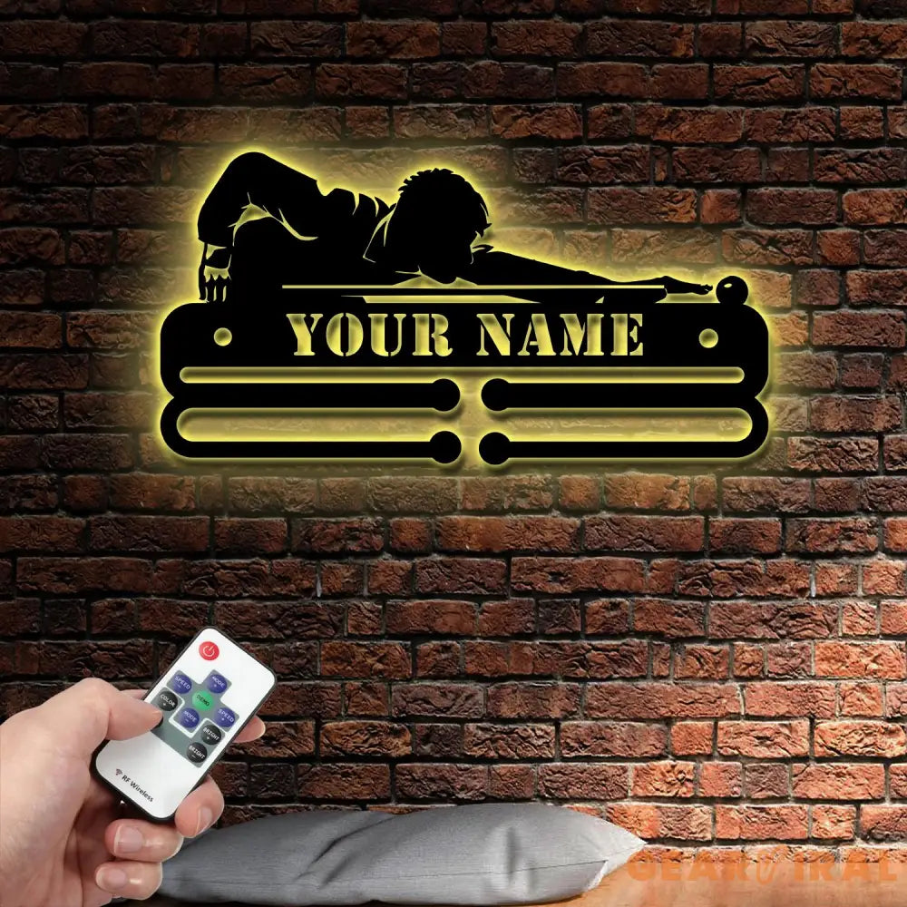 Custom Billiards Medal Hanger With Led Light Personalized Billiard Name Metal Sign Sport Metal Holder Light Home Metal