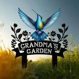 Custom Blue Hummingbird Garden Sign Personalized Name Garden Stake Metal Garden Sign Gardener Name Sign Gardener Gift