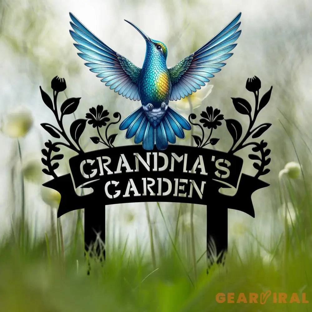 Custom Blue Hummingbird Garden Sign Personalized Name Garden Stake Metal Garden Sign Gardener Name Sign Gardener Gift