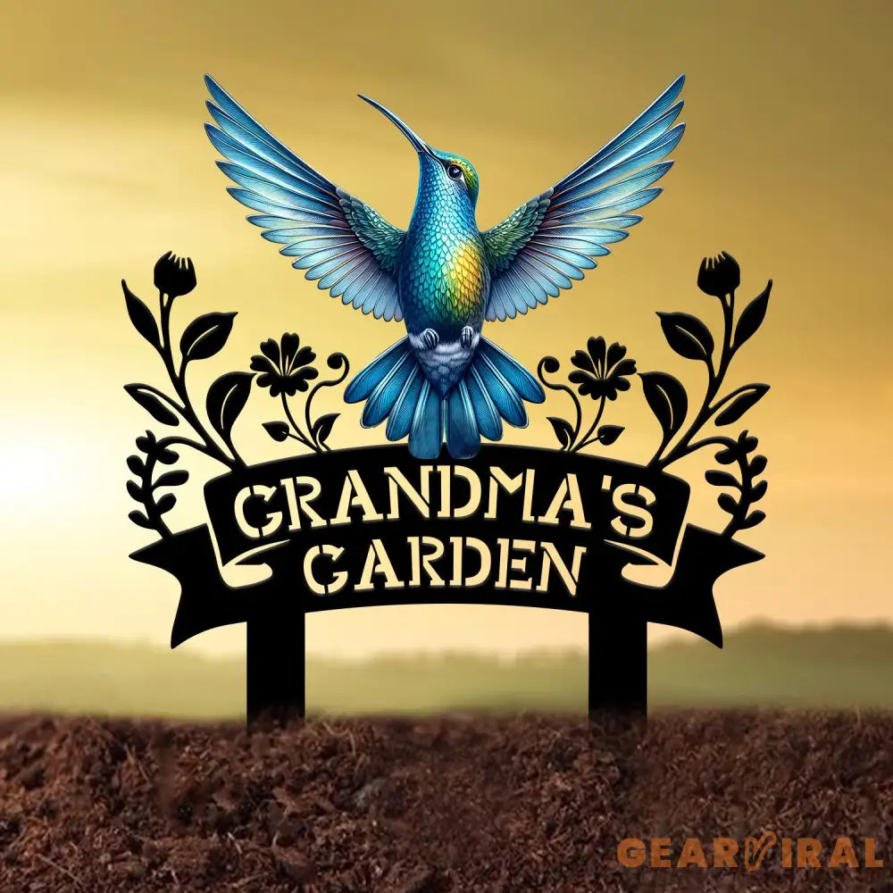 Custom Blue Hummingbird Garden Sign Personalized Name Garden Stake Metal Garden Sign Gardener Name Sign Gardener Gift