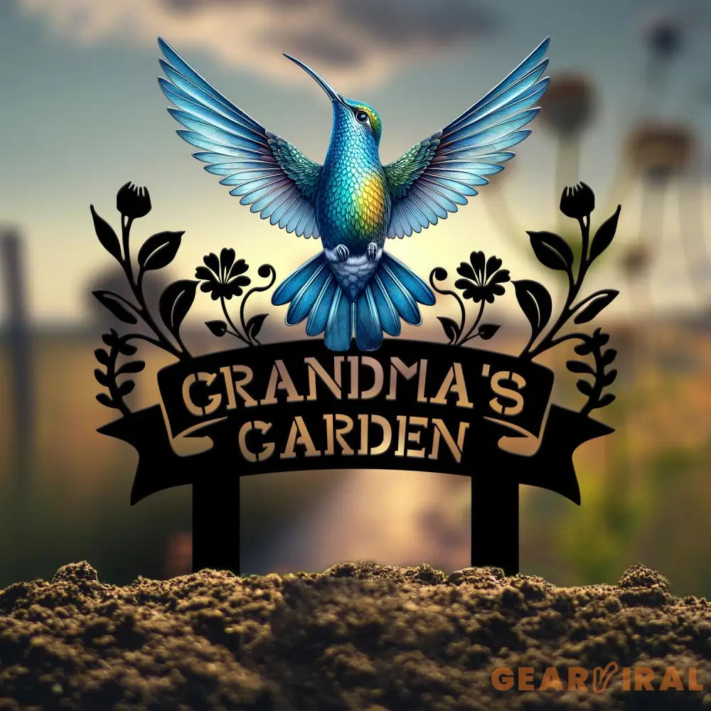 Custom Blue Hummingbird Garden Sign Personalized Name Garden Stake Metal Garden Sign Gardener Name Sign Gardener Gift