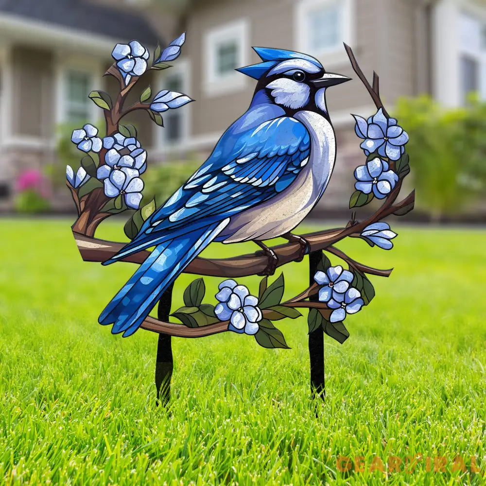 Custom Blue Jay Bird Garden Sign Personalized Metal Garden Decor Metal Bird Stake Blue Jay Bird Stake Gift For Gardener