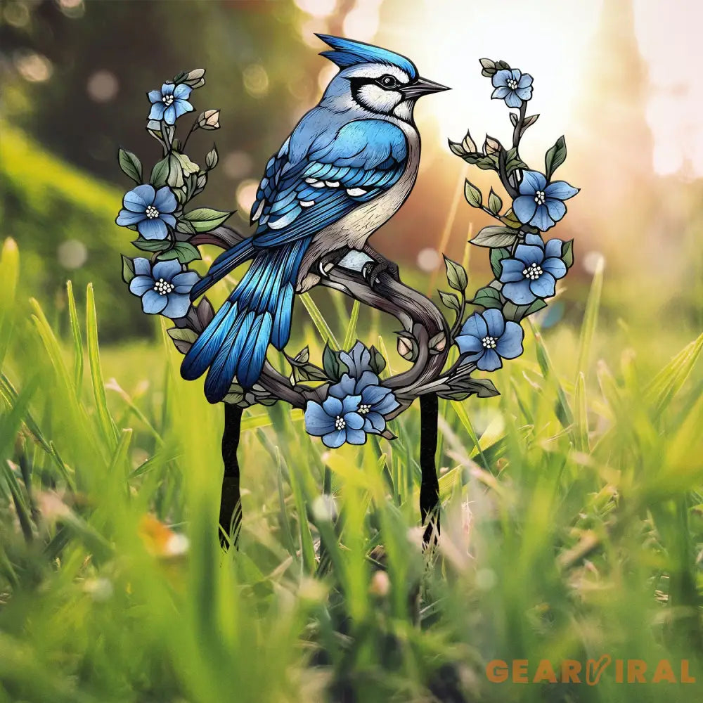 Custom Blue Jay Bird Garden Sign Personalized Metal Garden Decor Metal Bird Stake Blue Jay Bird Stake Gift For Gardener