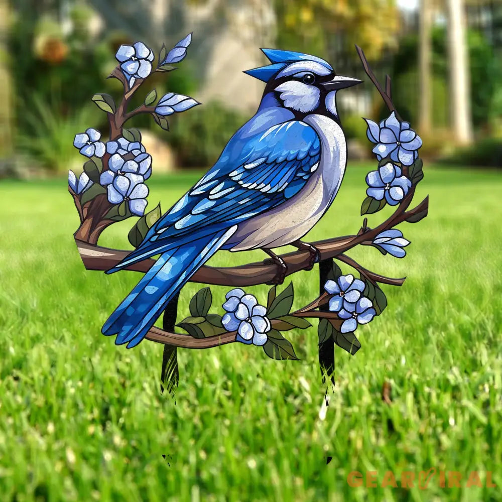 Custom Blue Jay Bird Garden Sign Personalized Metal Garden Decor Metal Bird Stake Blue Jay Bird Stake Gift For Gardener