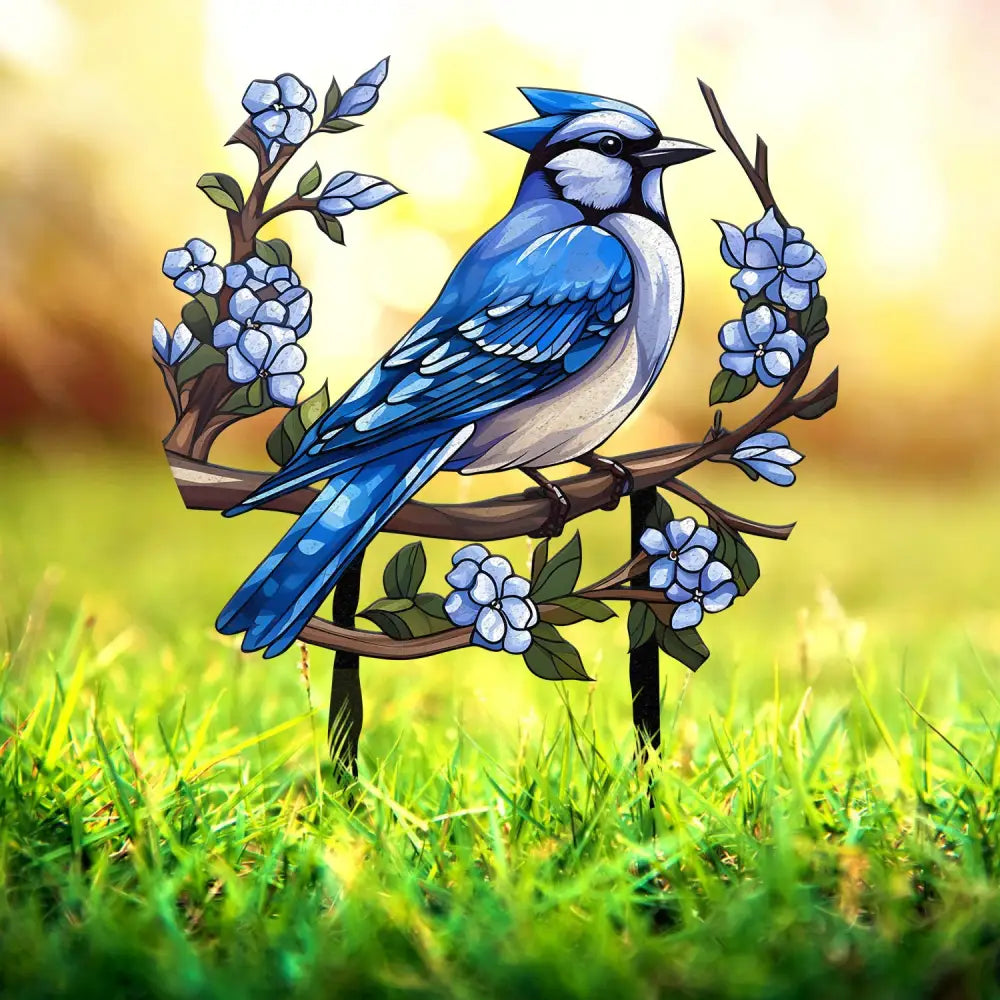 Custom Blue Jay Bird Garden Sign Personalized Metal Garden Decor Metal Bird Stake Blue Jay Bird Stake Gift For Gardener