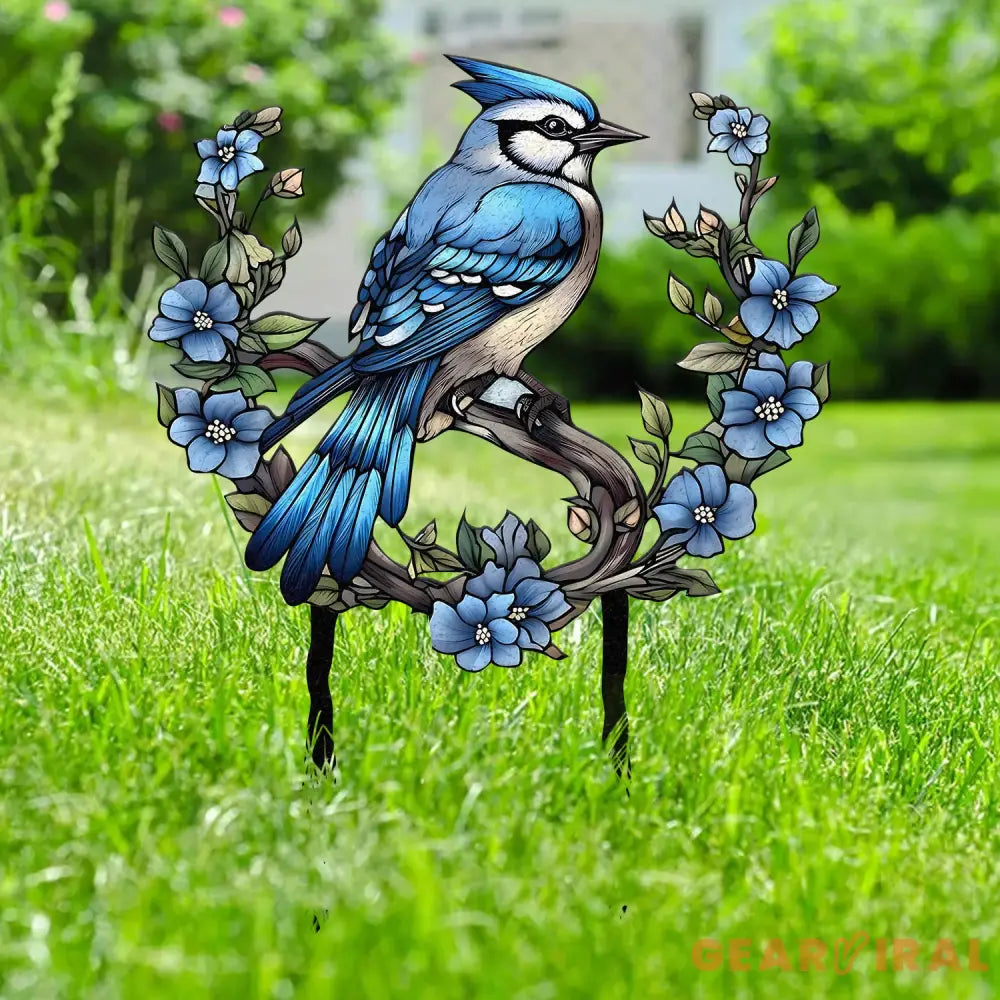 Custom Blue Jay Bird Garden Sign Personalized Metal Garden Decor Metal Bird Stake Blue Jay Bird Stake Gift For Gardener