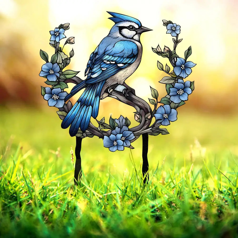 Custom Blue Jay Bird Garden Sign Personalized Metal Garden Decor Metal Bird Stake Blue Jay Bird Stake Gift For Gardener