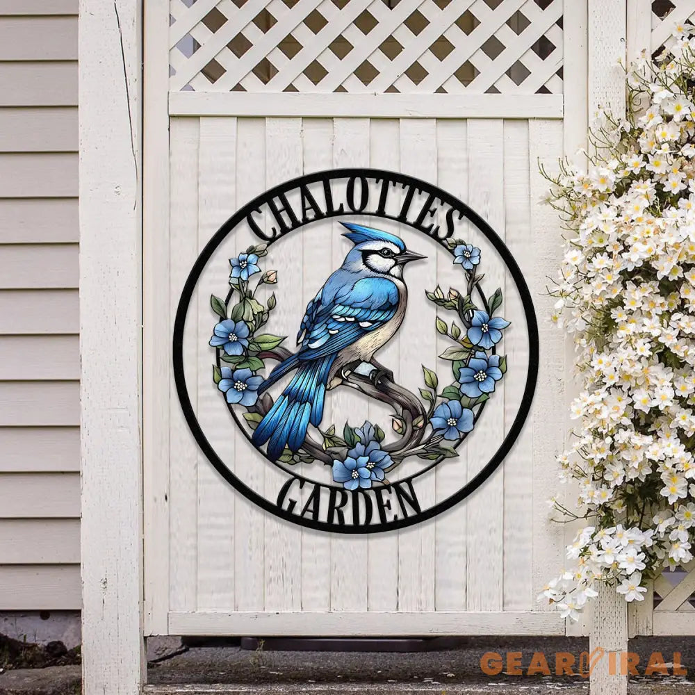 Custom Blue Jay Bird Garden Sign Personalized Metal Garden Decor Metal Bird Sign Blue Jay Bird Wall Art Gift For