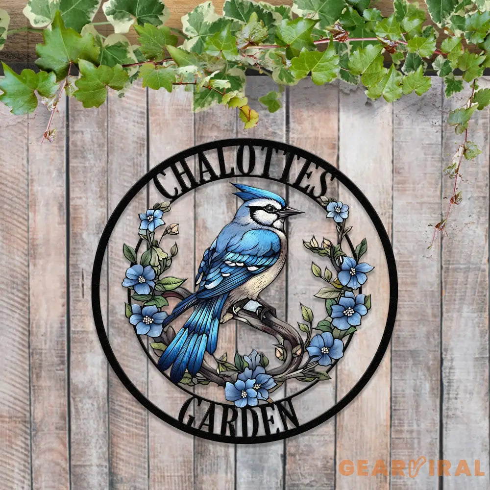 Custom Blue Jay Bird Garden Sign Personalized Metal Garden Decor Metal Bird Sign Blue Jay Bird Wall Art Gift For