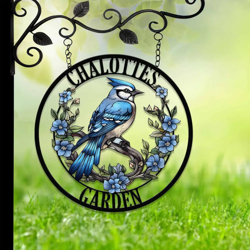 Custom Blue Jay Bird Garden Sign Personalized Metal Garden Decor Metal Bird Sign Blue Jay Bird Wall Art Gift For