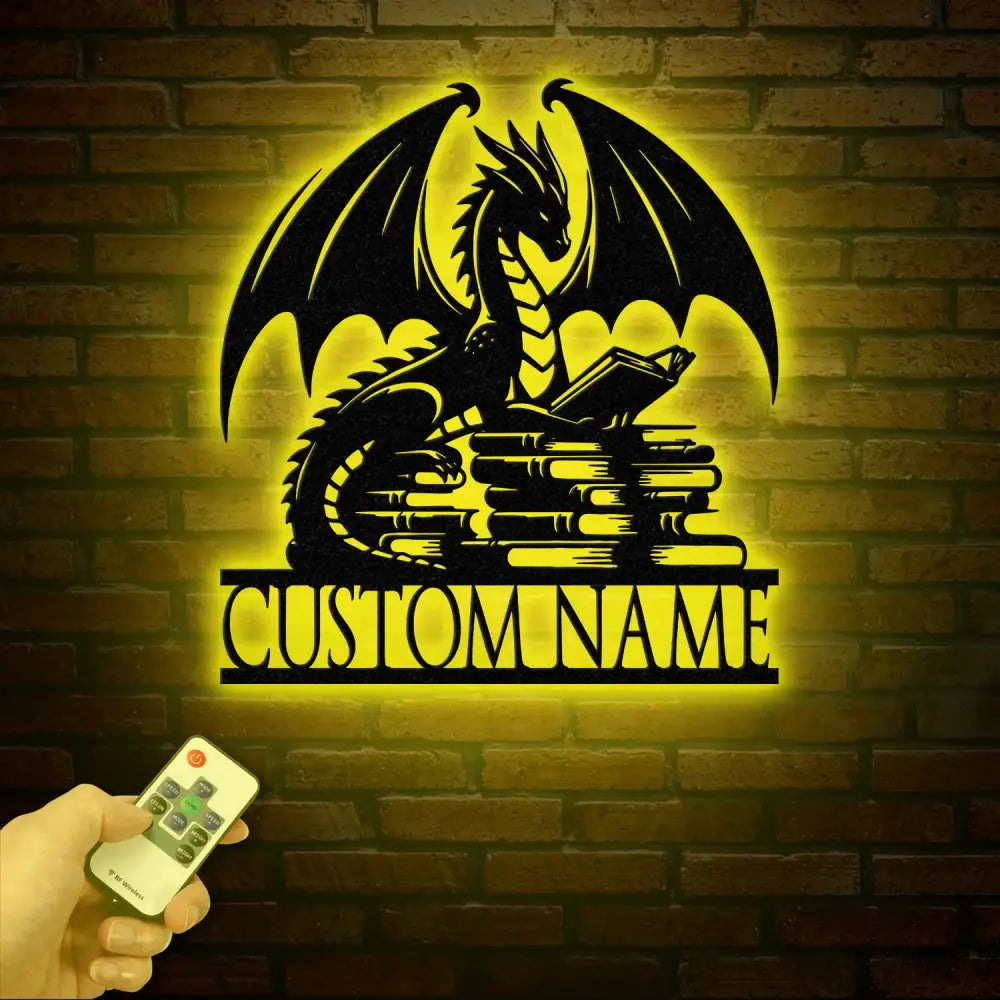 Custom Book Dragon Metal Sign with Led Lights Personalized Bookish Dragon Wall Art Book Lover Gifts Reading Gifts