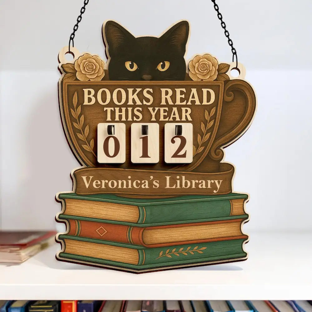 Custom Books Read Tracker,Books Read This Year Counter,Black Cat Bookshelf Decor,Reader Gift,Book Lover,Bookish Gift,Book End,Library Sign