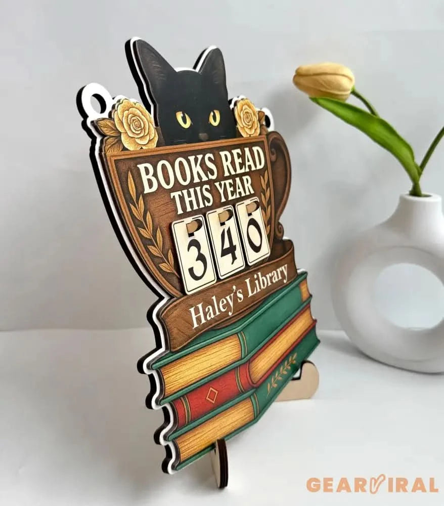 Custom Books Read Tracker,Books Read This Year Counter,Black Cat Bookshelf Decor,Reader Gift,Book Lover,Bookish Gift,Book End,Library Sign