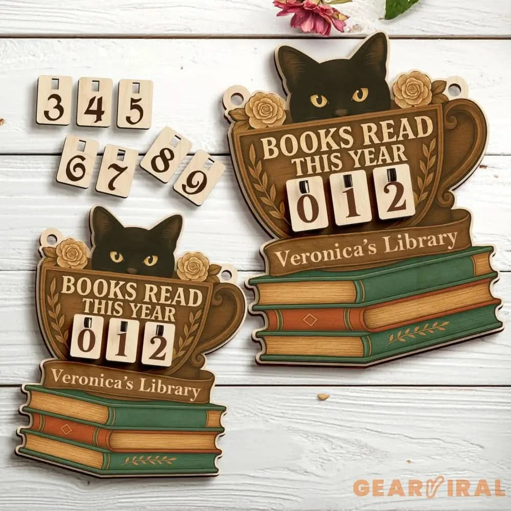Custom Books Read Tracker,Books Read This Year Counter,Black Cat Bookshelf Decor,Reader Gift,Book Lover,Bookish Gift,Book End,Library Sign
