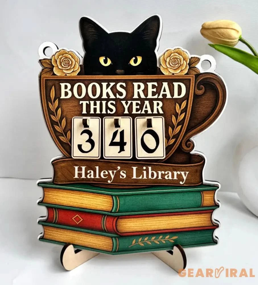 Custom Books Read Tracker,Books Read This Year Counter,Black Cat Bookshelf Decor,Reader Gift,Book Lover,Bookish Gift,Book End,Library Sign