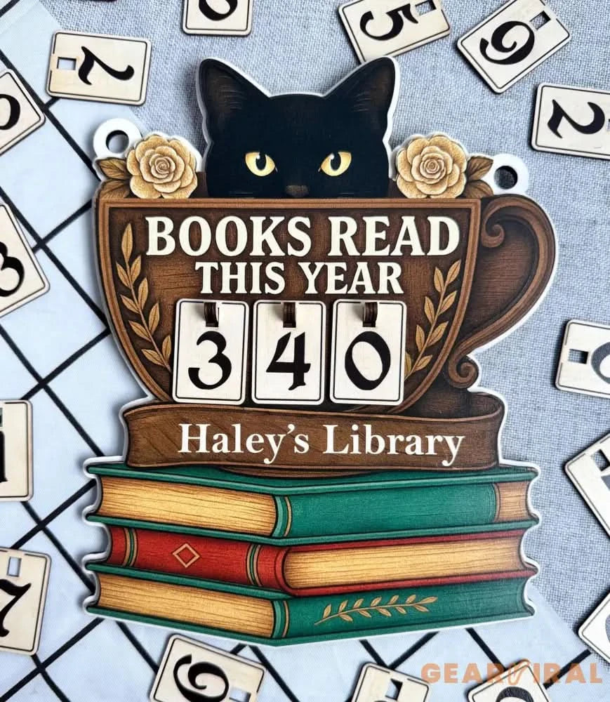Custom Books Read Tracker,Books Read This Year Counter,Black Cat Bookshelf Decor,Reader Gift,Book Lover,Bookish Gift,Book End,Library Sign