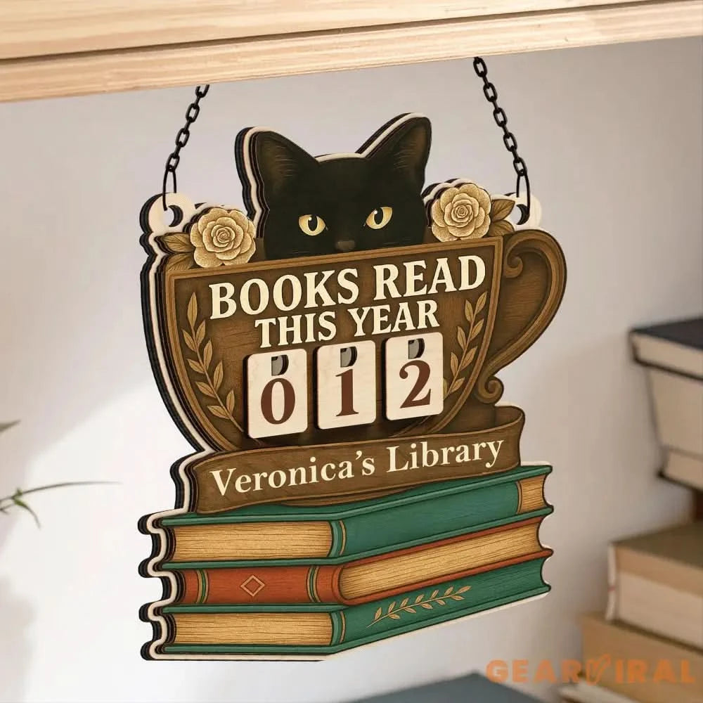 Custom Books Read Tracker,Books Read This Year Counter,Black Cat Bookshelf Decor,Reader Gift,Book Lover,Bookish Gift,Book End,Library Sign