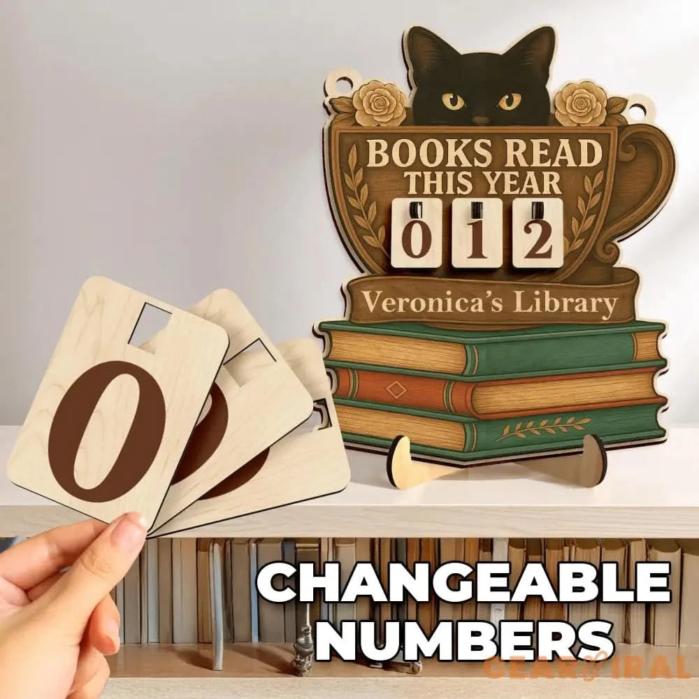 Custom Books Read Tracker,Books Read This Year Counter,Black Cat Bookshelf Decor,Reader Gift,Book Lover,Bookish Gift,Book End,Library Sign