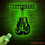 Custom Boxing Gloves Metal Wall Art with LED Light Personalized Boxer Name Sign Gym Room Decor Man Cave Gift Christmas