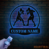 Custom Boxing Gloves Metal Wall Art with LED Light Personalized Boxer Name Sign Gym Room Decor Man Cave Gift Christmas