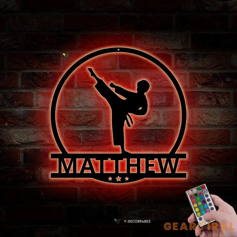 Custom Boy Karate Metal Wall Art with LED Light - Kid Karate Sign - Martial Arts Sign - Kids Room Decor Dojo Decor