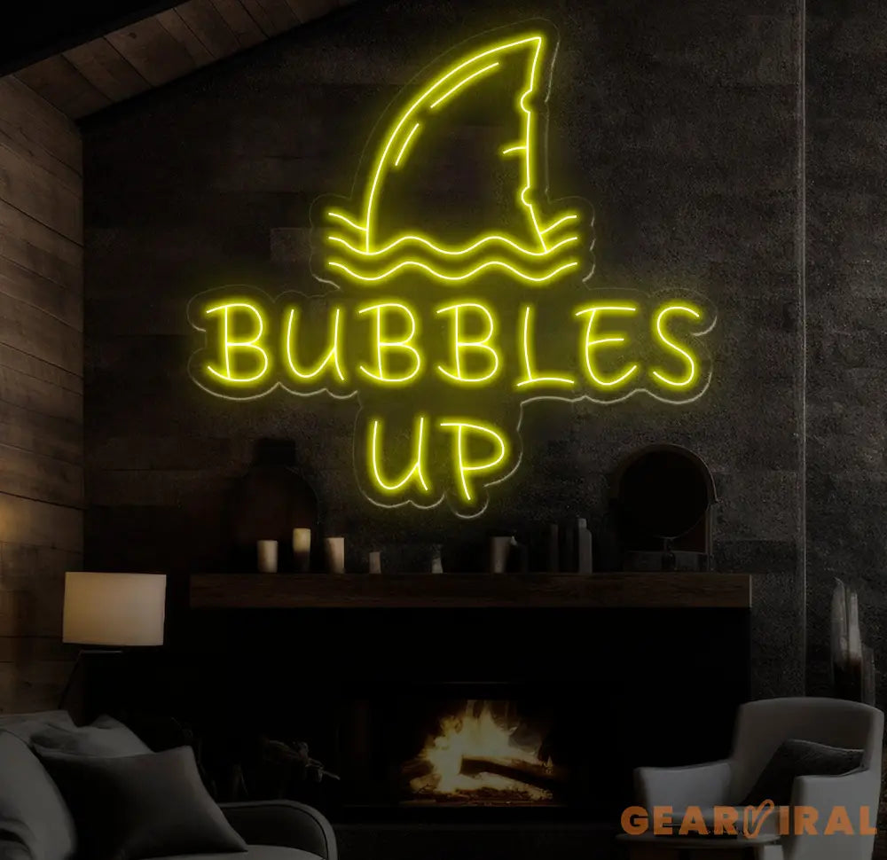 Custom Bubbles Up Neon Sign with Shark Fin Design - Unique Bar Decor Pool Party Sign Fun Wall Art for Home or Lounge