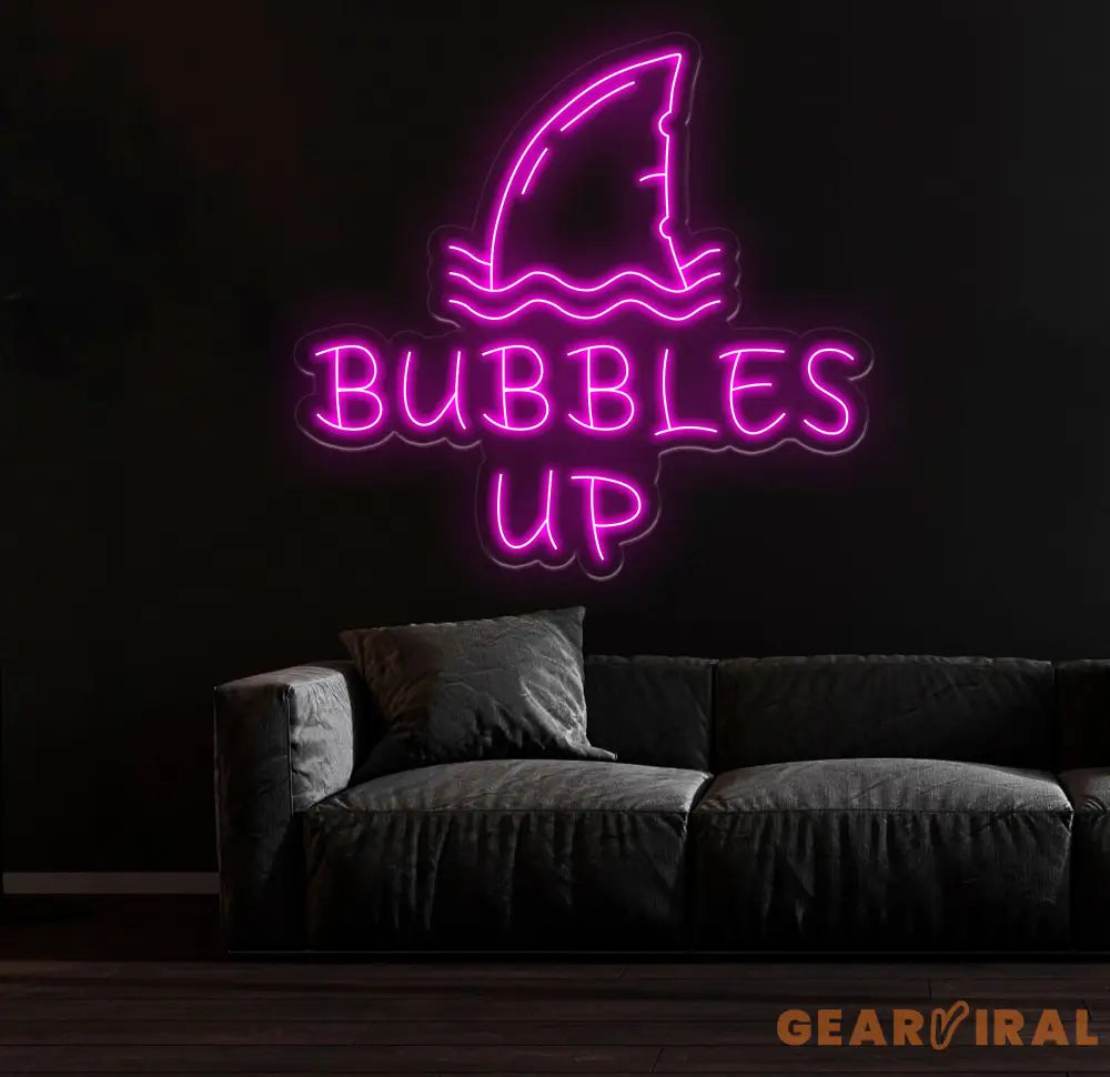 Custom Bubbles Up Neon Sign with Shark Fin Design - Unique Bar Decor Pool Party Sign Fun Wall Art for Home or Lounge