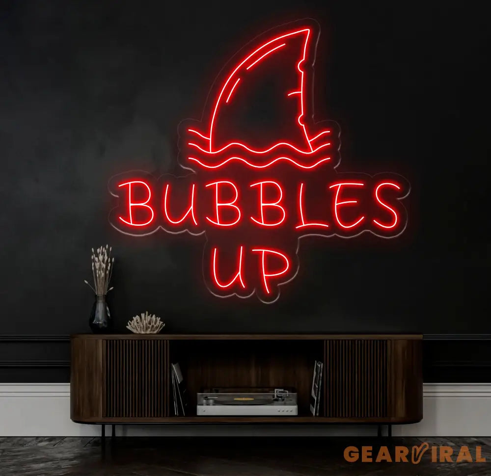 Custom Bubbles Up Neon Sign with Shark Fin Design - Unique Bar Decor Pool Party Sign Fun Wall Art for Home or Lounge