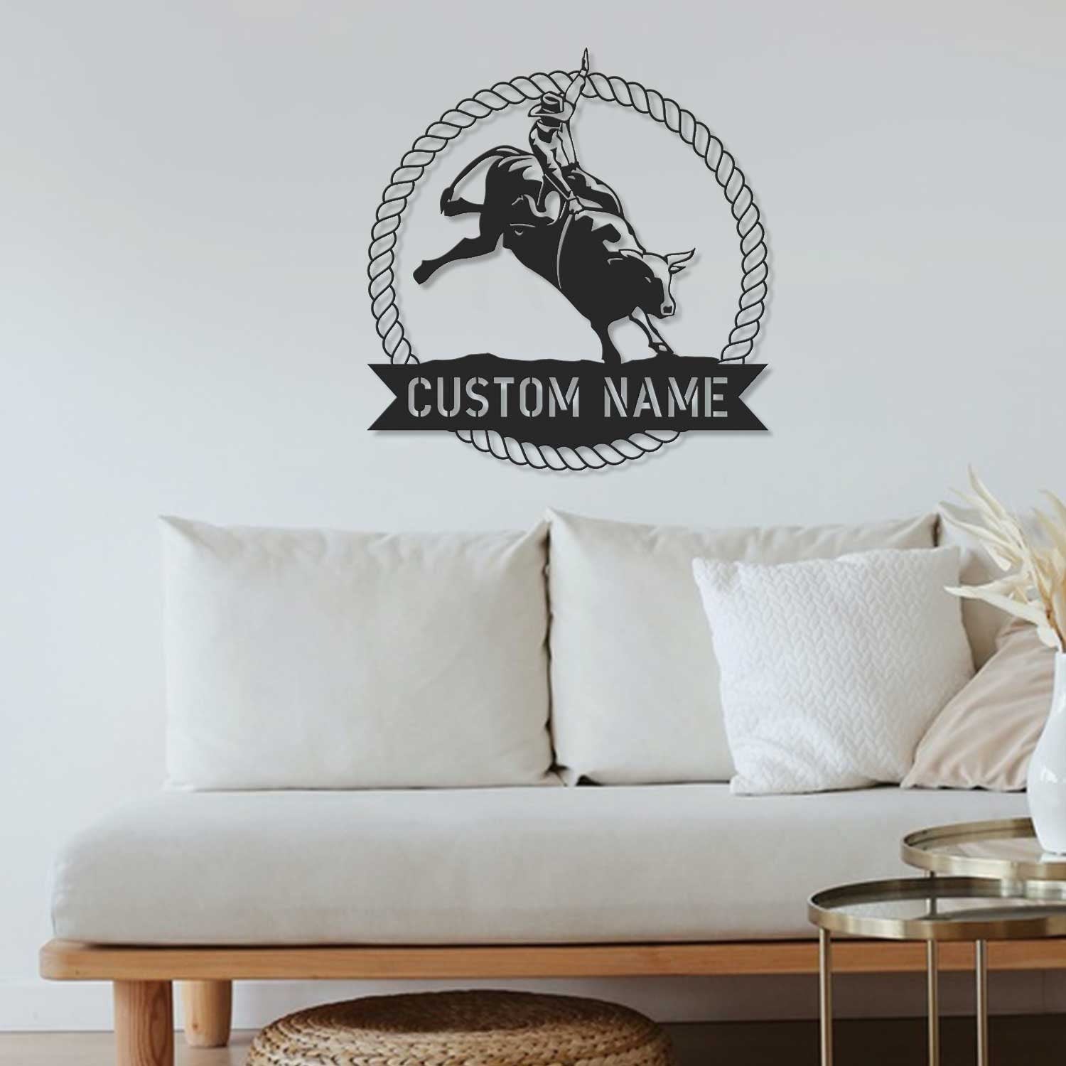 Custom Bull Rider Metal Wall Art LED Light - Bull Rider Gift - Home Decor Cowboy Riding Bull Decoration - Personalized Rodeo Name Sign | GearViral