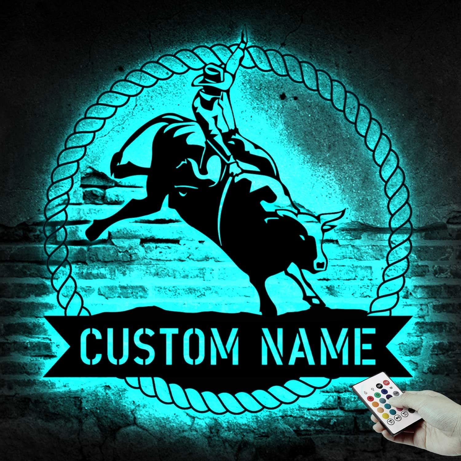 Custom Bull Rider Metal Wall Art LED Light - Bull Rider Gift - Home Decor Cowboy Riding Bull Decoration - Personalized Rodeo Name Sign | GearViral