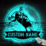 Custom Bull Rider Metal Wall Art LED Light - Bull Rider Gift - Home Decor Cowboy Riding Bull Decoration - Personalized Rodeo Name Sign | GearViral